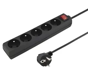 Konnoc DX-5FS černá / Prodlužovací kabel / 5x zásuvka / 3 m / s vypínačem