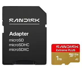 SanDisk Extreme PLUS 1 TB microSDXC / Paměťová karta / UHS-I U3 V30 A2 / R250/W170 MB/s / SD adaptér v balení