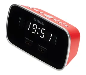 Aiwa CRU-19RD červená / Radiobudík / FM / LED displej / Dual alarm / USB nabíjení