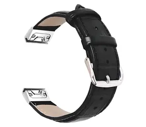 X-SITE Kožený řemínek pro Garmin QuickFit 22mm černý / Řemínek / Kožený / 22 mm / Kovová přezka