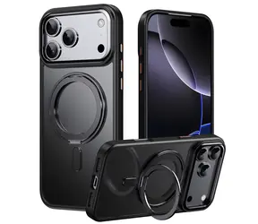 Magnetický kryt s otočným stojánkem černý / Kryt / Apple iPhone 18 Pro / 17 Pro / TPU + akryl / MagSafe