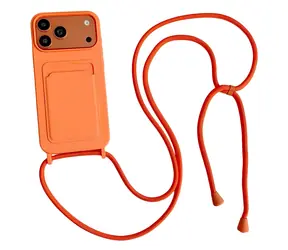 Silikonové pouzdro s kapsou na kartu a poutkem oranžová / Kryt / Silikon / Apple iPhone 18 Pro Max, 17 Pro Max