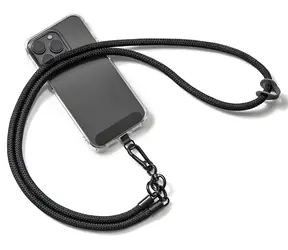 Šňůrka na telefon na krk a ramena s kovovou sponou černá / Šňůrka na telefon / univerzální / 120 cm