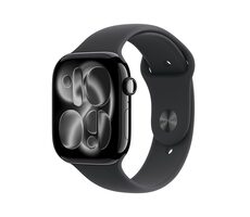 Apple Watch Series 11 GPS 42mm Klavírně černé hliníkové tělo - Černý sportovní řemínek S/M / 130–180 mm