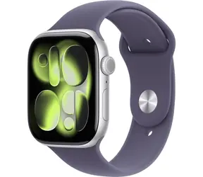 Apple Watch Series 11 GPS 42mm Stříbrné hliníkové tělo - Mlžně fialový sportovní řemínek M/L / 150–200 mm