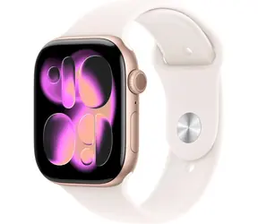 Apple Watch Series 11 GPS+Cellular 42mm Růžově zlaté hliníkové tělo - Světle ruměný sportovní řemínek M/L / 150–200 mm