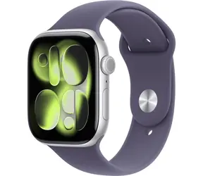 Apple Watch Series 11 GPS 46mm Stříbrné hliníkové tělo - Mlžně fialový sportovní řemínek M/L / 160–210 mm