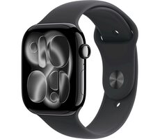 Apple Watch Series 11 GPS+Cellular 46mm Klavírně černé hliníkové tělo - Černý sportovní řemínek M/L / 160–210 mm