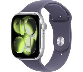 Apple Watch Series 11 GPS+Cellular 46mm Stříbrné hliníkové tělo - Mlžně fialový sportovní řemínek M/L / 160–210 mm