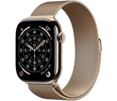 Apple Watch Series 11 GPS+Cellular 46mm Zlaté titanové tělo - Zlatý milánský tah M/L / 150–200 mm