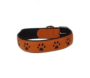 animALL Obojek kožený s motivem oranžový+tlapky 50 cm/30 mm