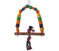 Bird Jewel Hračka - houpačka dřevená s uzlem barevná 32 cm