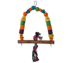Bird Jewel Hračka - houpačka dřevená s uzlem barevná 32 cm