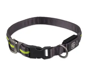 Dog Fantasy Obojek USB LED nylonový svítící M-L zelená 2.5x45-65 cm
