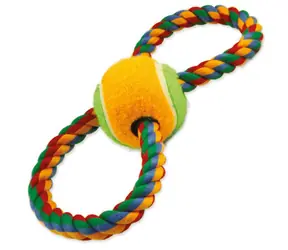 Dog Fantasy Hračka - přetahovadlo osmička barevné bavlněné s tenisákem 25cm