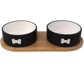 Dog Fantasy Set misky keramické s podtáckem černá 2x 13x5.5cm 400 ml