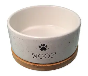Dog Fantasy Miska keramická bílá WOOF s podtáckem 16x6.5cm. 850ml