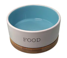 Dog Fantasy Miska keramická FOOD bílo-modrá s podtáckem 13x5.5cm. 400ml