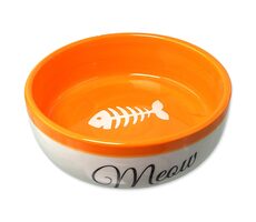 Magic Cat Miska Meow keramická bílo-oranžová 13.4x4cm, 170ml