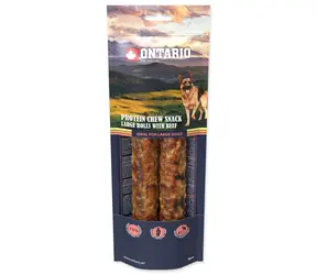 Ontario Protein žvýkací pamlsek velká rolka s hovězím 25.4cm 2ks 