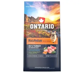 Ontario Mini & Medium Weight Control Turkey & Brown Rice 6.5kg / Granule pro dospělé psy 