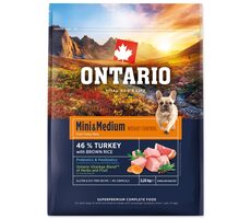 Ontario Mini & Medium Weight Control Turkey & Brown Rice 2.25kg / Granule pro dospělé psy 