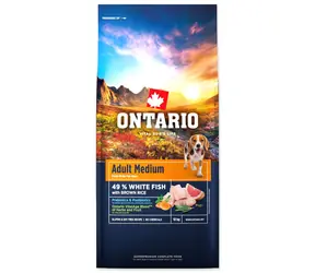 Ontario Adult Medium Fish & Brown Rice 12kg / Granule pro dospělé psy 