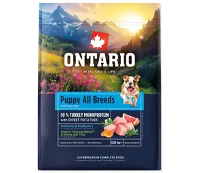 Ontario Puppy & Junior All Breeds Monoprotein Turkey & Sweet Potatoes 2,25kg / Granule pro štěňata