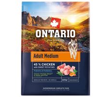 Ontario Adult Medium Chicken & Sweet Potatoes 2.25kg / Granule pro dospělé psy 
