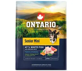 Ontario Senior Mini Fish & Brown Rice 2.25kg / Granule pro starší psy 
