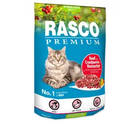 Rasco Premium Sterilized hovězí s brusinkou a lichořeřišnicí 400g / Granule pro dospělé kočky 