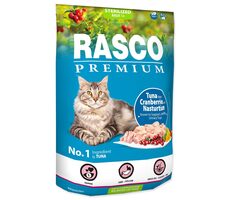 Rasco Premium Sterilized tuňák s brusinkou a lichořeřišnicí 400g / Granule pro dospělé kočky 