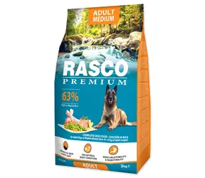 Rasco Premium Adult Medium kuře s rýží 3kg / Granule pro dospělé psy 