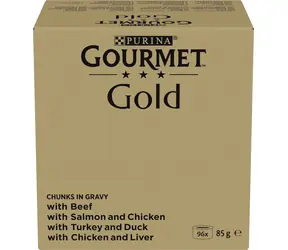 Purina GOURMET GOLD v omáčce 96x85 g / Konzervy pro kočky / 4 příchutě