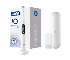 Oral-B iO 8N bílá / rotační zubní kartáček / 6 režimů / Bluetooth / časovač / tlakový senzor / displej / pouzdro