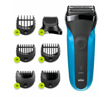 Braun Series 3 310BT / planžetový holicí strojek / 30 min provoz / 6x nástavec / modro-černá
