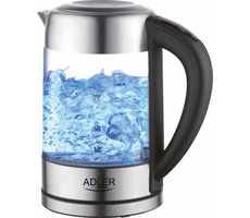 Adler AD 1247 stříbrná / Rychlovarná skleněná konvice / 2200 W / 1.7 L / teplota 60-100 °C