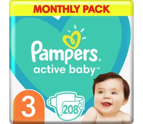 Pampers Active Baby Midi Monthly Pack (208 ks) / Pleny / Velikost 3 (6-10 kg)
