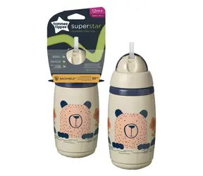 Tommee Tippee Superstar 266ml šedá / Netekoucí termohrnek s brčkem / od 12měsíců