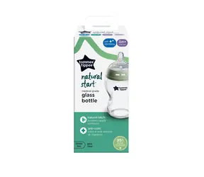 Tommee Tippee Natural Start skleněná samosterilizační kojenecká lahev s ANTI-COLIC savičkou, pomalý průtok, 250 ml, 0m+