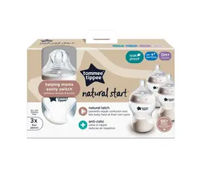 Tommee Tippee Natural Start samosterilizační kojenecká lahev s ANTI-COLIC savičkou, pomalý průtok, 260 ml, 0m+, 3 ks
