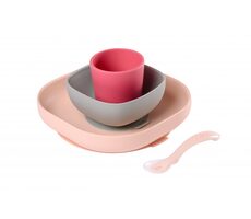 Beaba Jídelní sada silikonová 4-dílná růžová