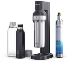 Brita sodaTRIO Carbonator Set černá / výrobník sody / 1x CO2 plyn / 1x skleněná lahev / 1x nerezová láhev