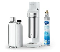 Brita sodaTRIO Carbonator Set bílá / výrobník sody / 1x CO2 plyn / 1x skleněná lahev / 1x nerezová láhev