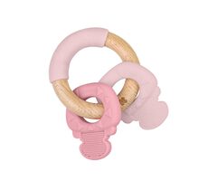 KikkaBoo Kousátko silikon a dřevo Keys Pink / od 0 měsíců