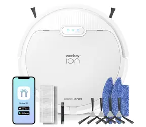 Niceboy ION Charles i3 plus bílá / Robotický vysavač s mopem / sací výkon 2500 Pa / prachová nádoba 400 ml / HEPA 