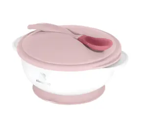 KikkaBoo Miska s přísavkou, víčkem a lžičkou s tepelným senzorem Pink / Vhodné pro děti od 4 měsíců