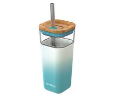 Quokka Skleněný cestovní hrnek s brčkem Liquid Cube Teal Gradient 540 ml