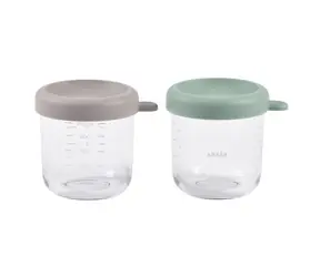 Beaba Kelímky na jídlo skleněné 2x 250 ml Green Grey