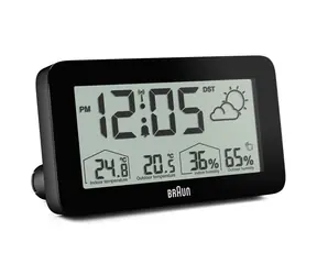 Braun BC13 černá / Digitílní budík / Meteostanice / LCD / DCF (Rádiem řízené) / 1x AA + 1x AAA baterie